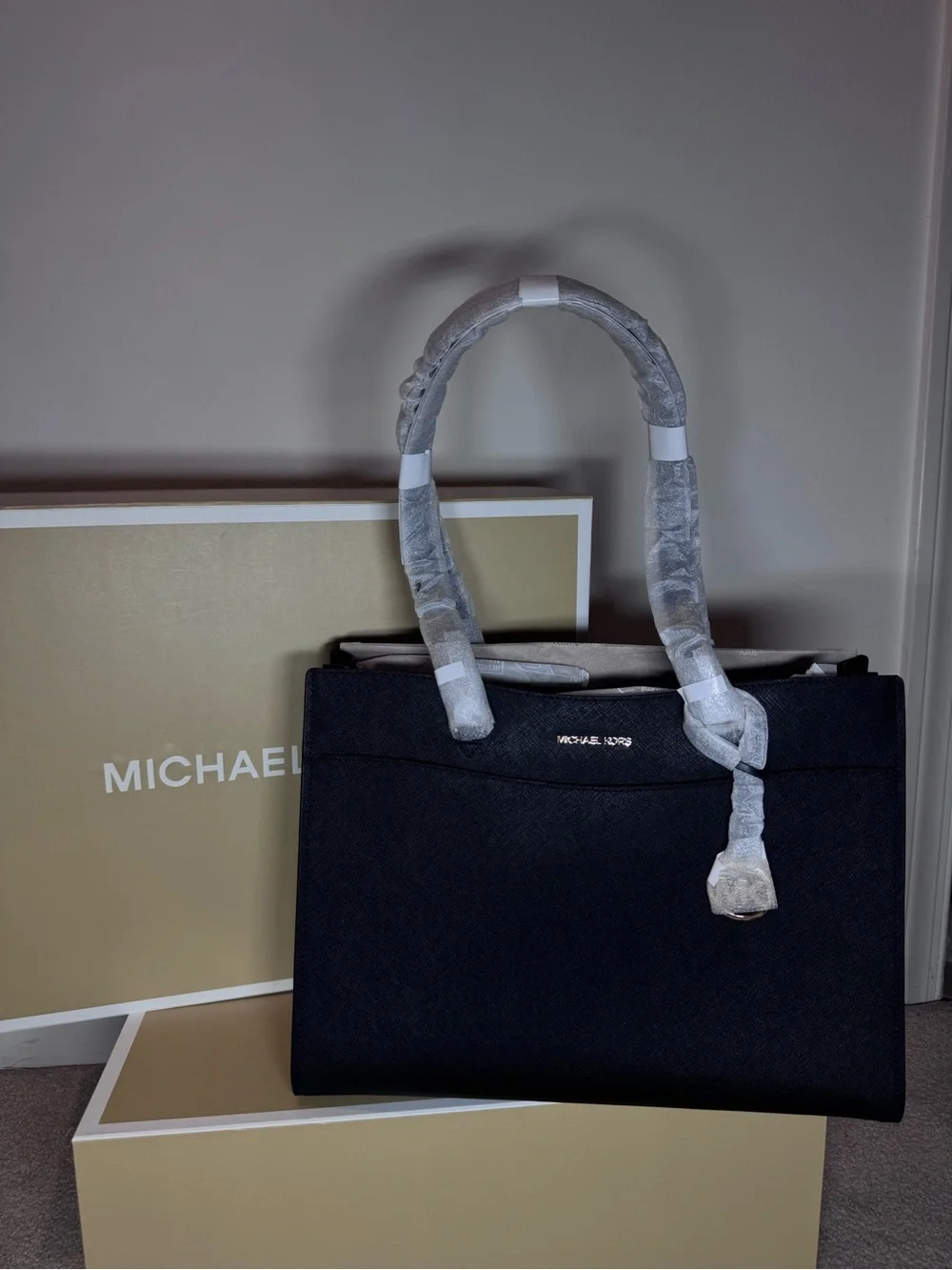 Michael Kors Black Structured Saffiano Tote